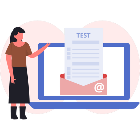 Girl pointing at mail test  Illustration