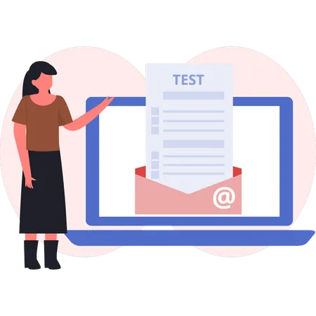 Girl pointing at mail test  Illustration