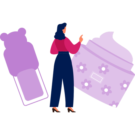 Girl pointing at makeup product  Illustration