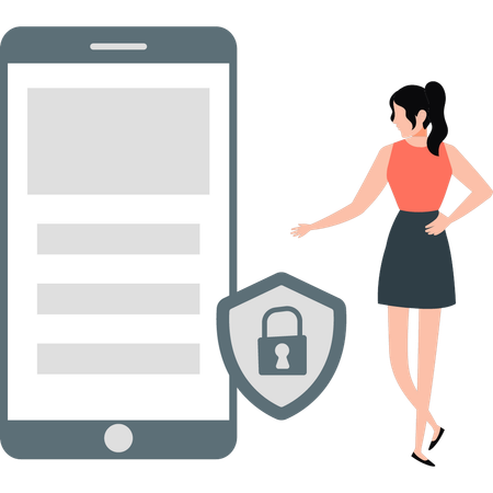 Girl pointing at mobile lock  Illustration