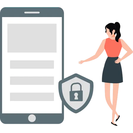 Girl pointing at mobile lock  Illustration