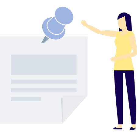 Girl pointing at paper attached pin  Illustration