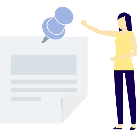 Girl pointing at paper attached pin  Illustration