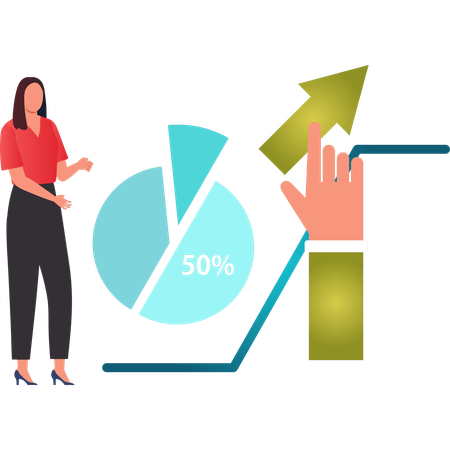 Girl pointing at pie chart  Illustration