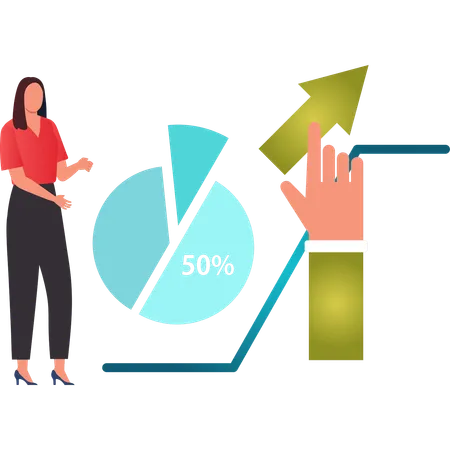 Girl pointing at pie chart  Illustration