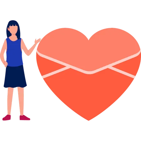 Girl pointing at red heart  Illustration