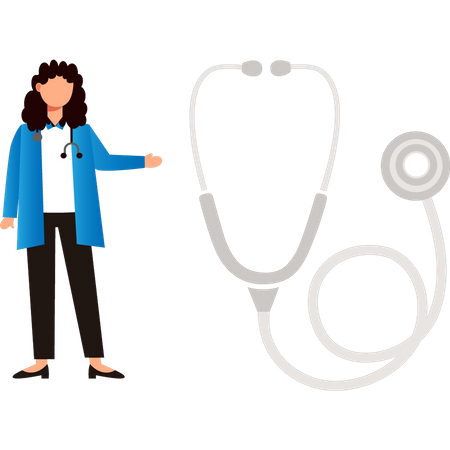 Girl pointing at stethoscope  Illustration