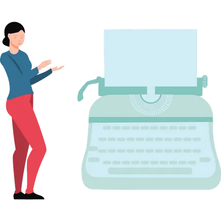 The Girl Is Pointing At The Typewriter Illustration