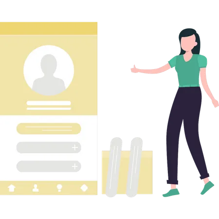 Girl  pointing at user account  Illustration