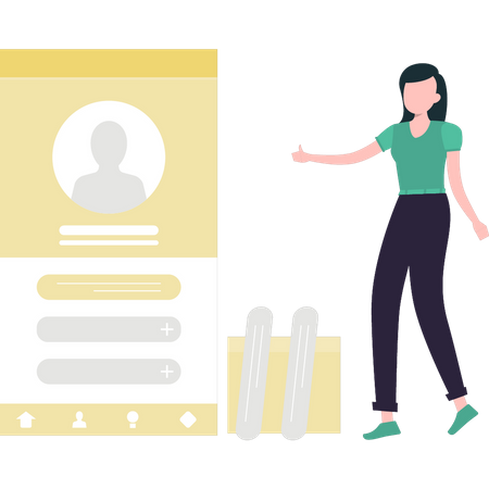 Girl  pointing at user account  Illustration