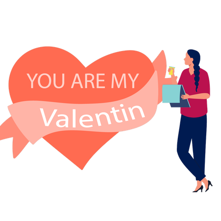 Girl pointing at valentine celebration  Illustration