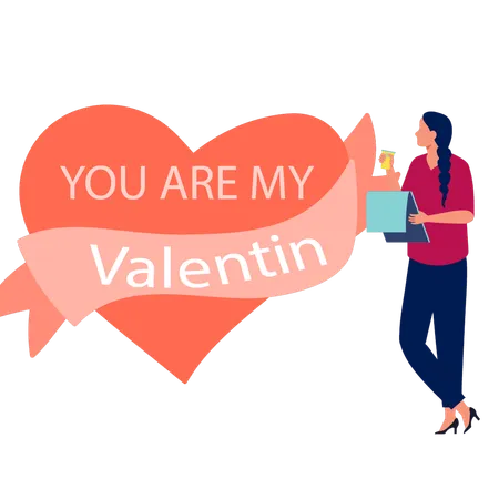 Girl pointing at valentine celebration  Illustration