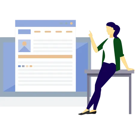 Girl pointing at web page document  Illustration