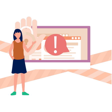 Girl pointing at website fraud  Illustration