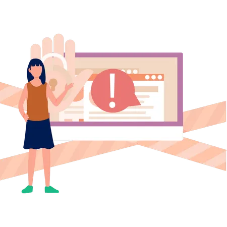 Girl pointing at website fraud  Illustration