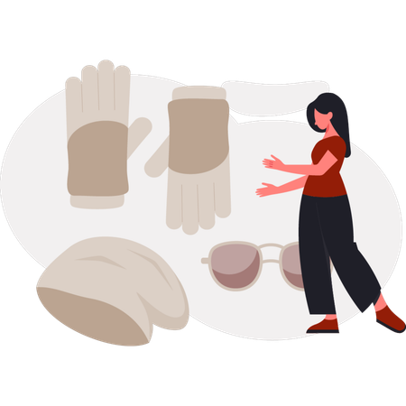 Girl pointing at winter hand gloves  Illustration
