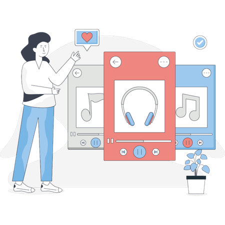 Girl  pointing autopay music  Illustration