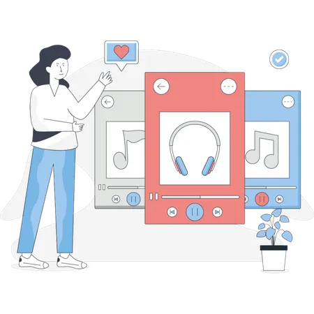 Girl  pointing autopay music  Illustration