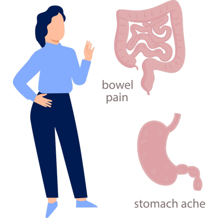 Girl pointing bowel pain Illustration
