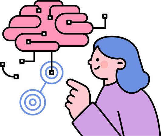 Girl pointing brain  Illustration