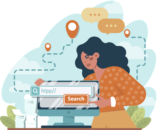 Girl pointing browser search  Illustration