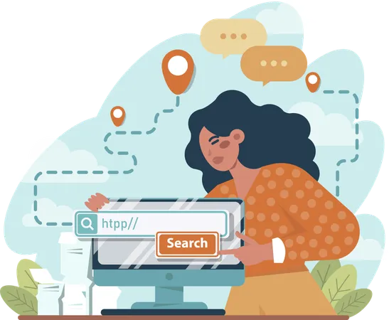 Girl pointing browser search  Illustration