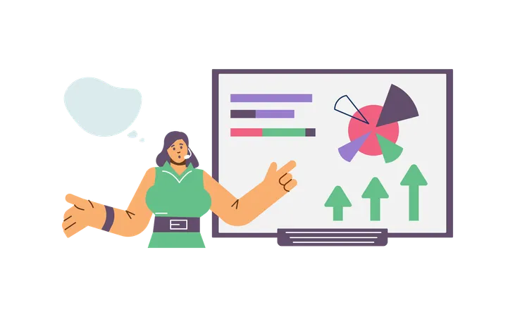 Girl pointing business report  Illustration