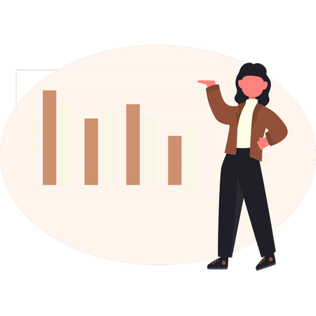 Girl pointing business rising graph  Illustration