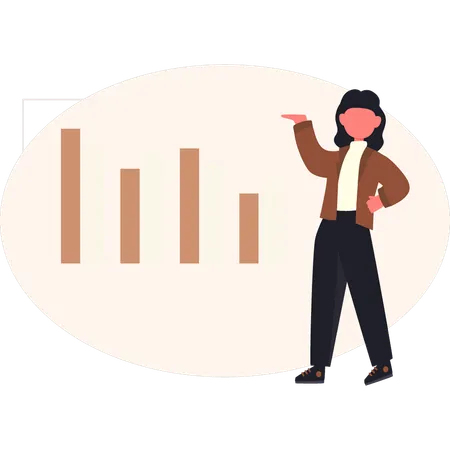 Girl pointing business rising graph  Illustration