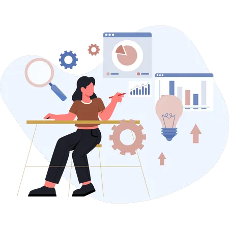 Girl pointing business strategy  Illustration