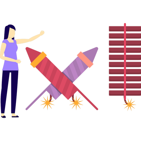 Girl pointing chinese firecracker  Illustration