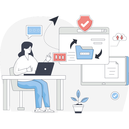 Girl  pointing cloud data  Illustration