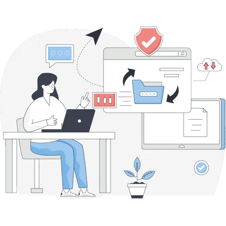 Girl  pointing cloud data  Illustration