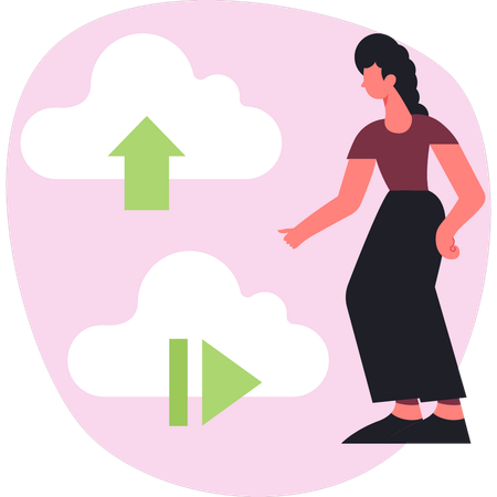 Girl pointing cloud video  Illustration