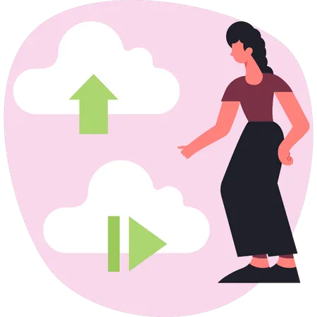 Girl pointing cloud video  Illustration