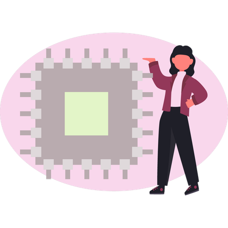 Girl pointing CPU chip  Illustration