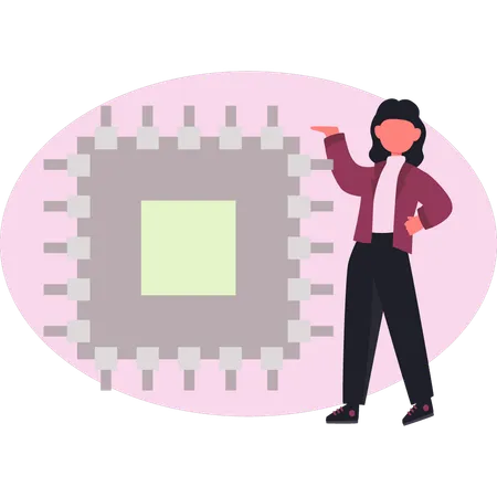 Girl pointing CPU chip  Illustration