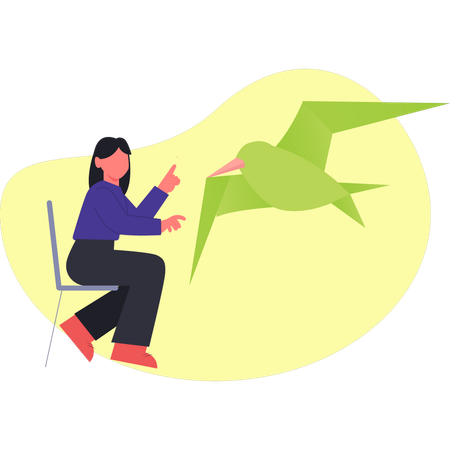 Girl pointing craft parrot  Illustration