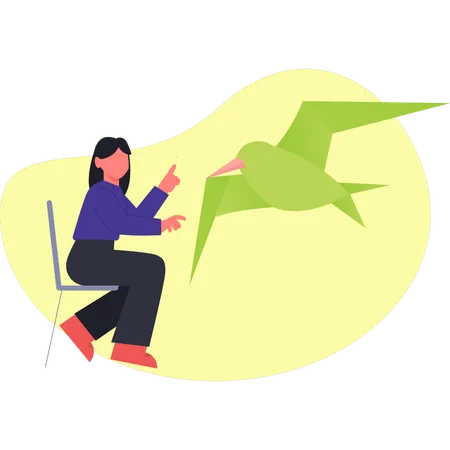 Girl pointing craft parrot  Illustration