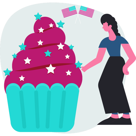 Girl  pointing cup cake  Illustration