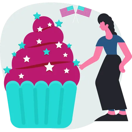 Girl  pointing cup cake  Illustration