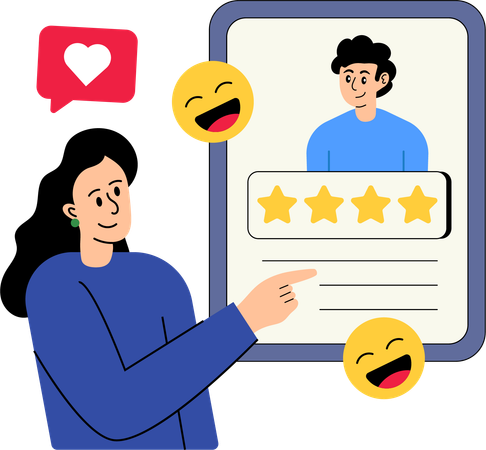 Girl pointing Customer Rating  Illustration