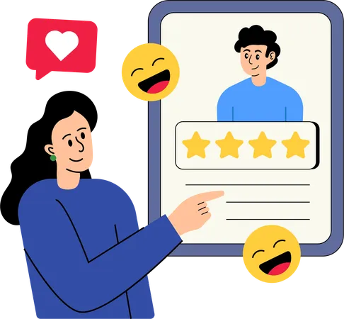 Girl pointing Customer Rating  Illustration