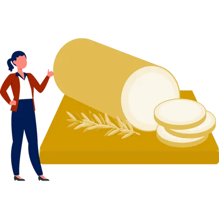 Girl pointing cutting cheese  Illustration