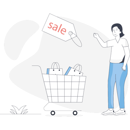 Girl  pointing discount shopping  Illustration