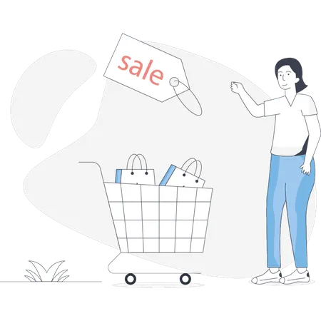 Girl  pointing discount shopping  Illustration