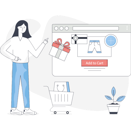Girl  pointing e-commerce shopping  Illustration