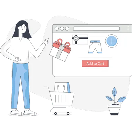 Girl  pointing e-commerce shopping  Illustration