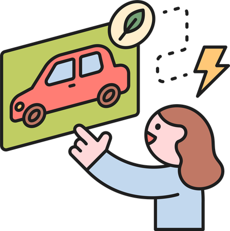 Girl pointing eco car  Illustration