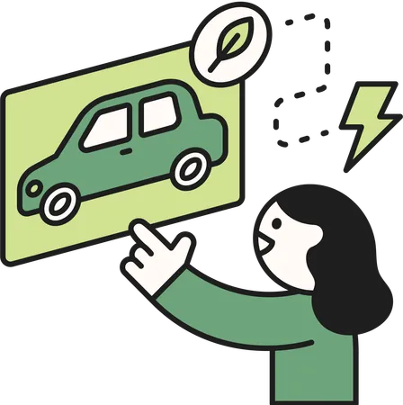 Girl pointing eco car  Illustration